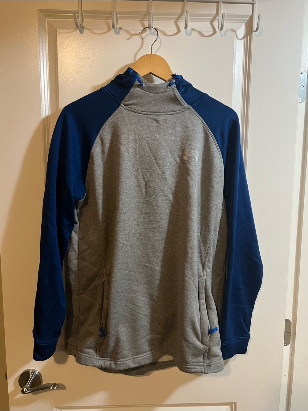 Under Armour Gray Pullover Hoodie with Blue Sleeves